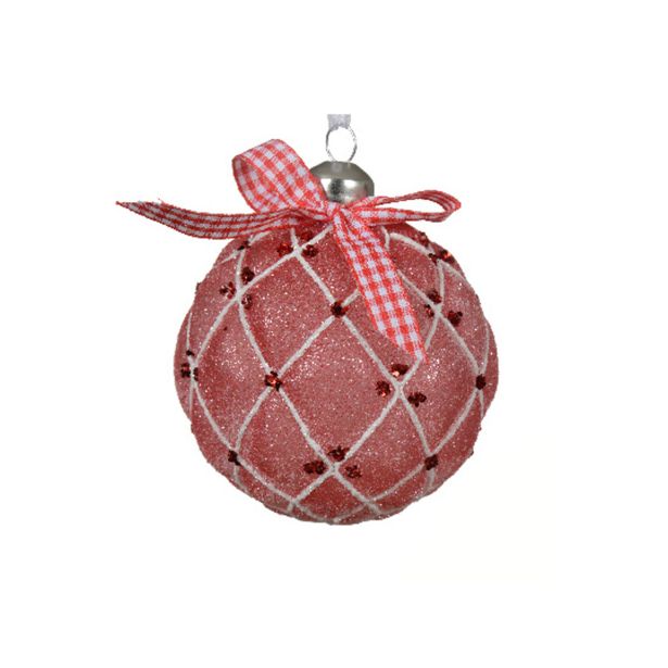 STEKLENA BUNKA DECORIS FI 8 CM RDEČA/BELA/SREB. VZOREC, SORTIRANO