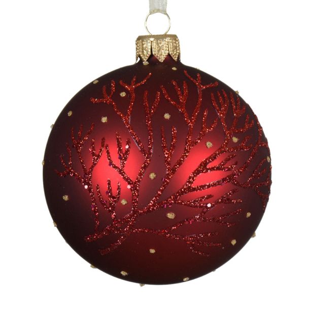 STEKLENA BUNKA DECORIS FI 8 CM, RDEČA VZOREC