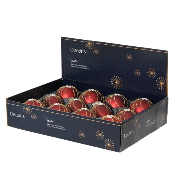 STEKLENA BUNKA DECORIS FI 8 CM, RDEČA, VZOREC SORTIRANO