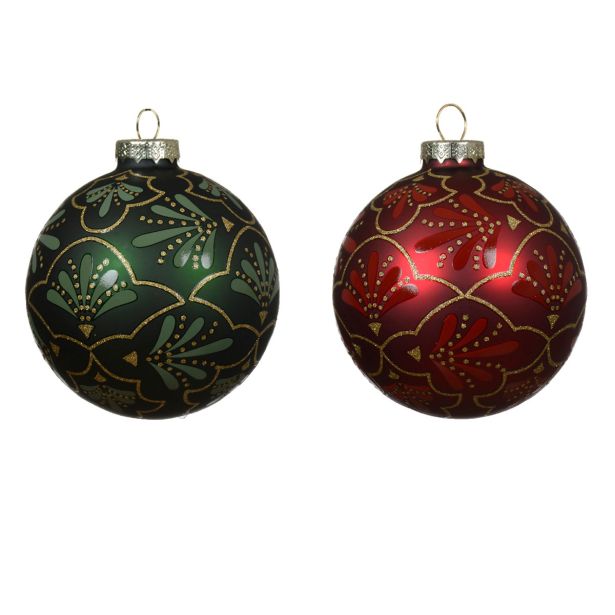 STEKLENA BUNKA DECORIS FI 8 CM TEM.ZELENA/RDEČA VZOREC, SORTIRANO