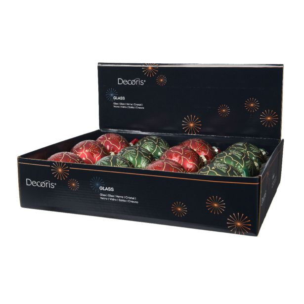 STEKLENA BUNKA DECORIS FI 8 CM TEM.ZELENA/RDEČA VZOREC, SORTIRANO