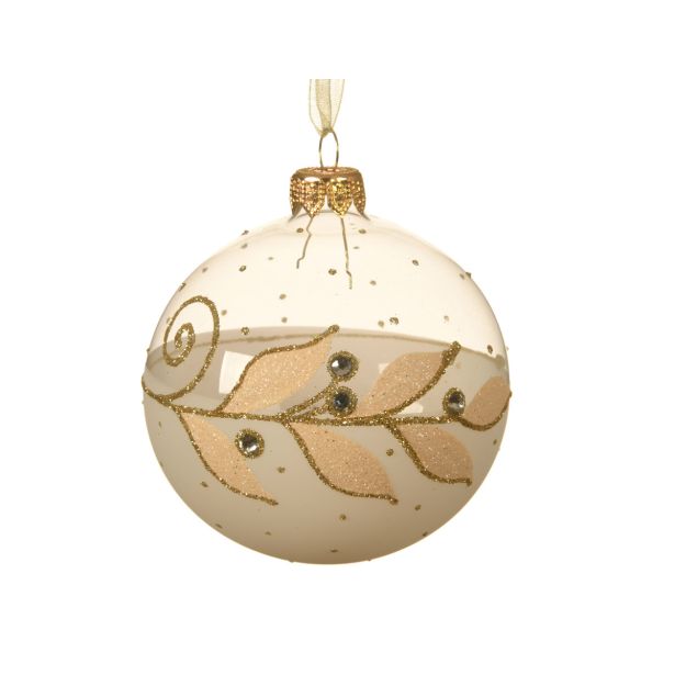 STEKLENA BUNKA DECORIS PROZORNA Z ROZA VEJICO FI 8 CM