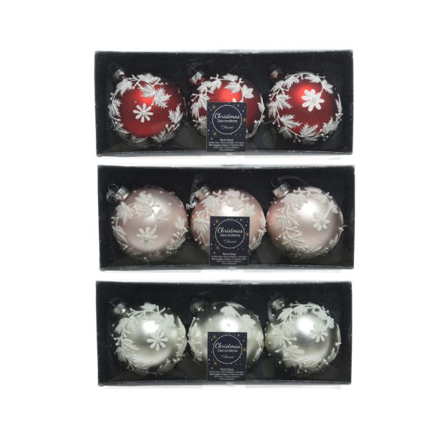 STEKLENA BUNKA DECORIS RDEČA/ROZA/SREBRNA 3/1 FI 8 CM SORT