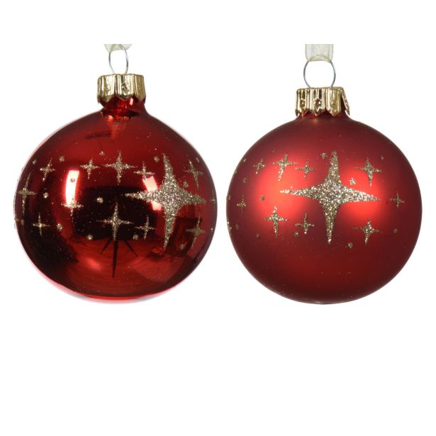 STEKLENA BUNKA DECORIS RDEČA Z VOZRCEM FI 6 CM SORTIRANO