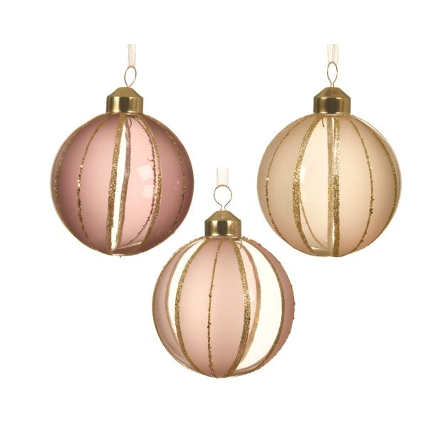 STEKLENA BUNKA DECORIS ROZA S ČRTAMI FI 8 CM SORT