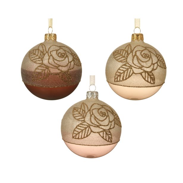 STEKLENA BUNKA DECORIS ROZA Z VRTNICO FI 8 CM SORT