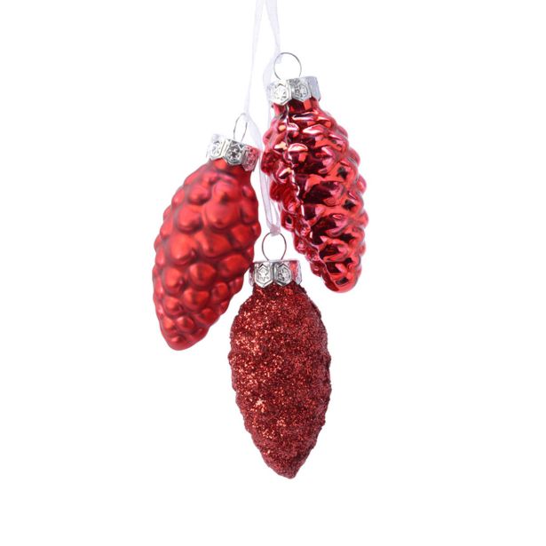 STEKLENA BUNKA DECORIS STORŽI NA VRVICI, BEL, RDEČ. FI 2.5 CM, SORT.