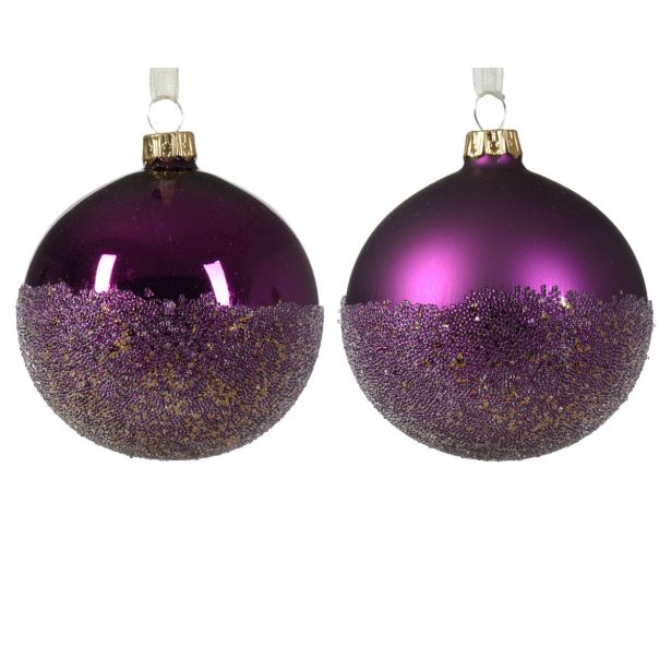 STEKLENA BUNKA DECORIS VIJOLIČNA Z VZORCEM FI 8 CM SORTIRANO