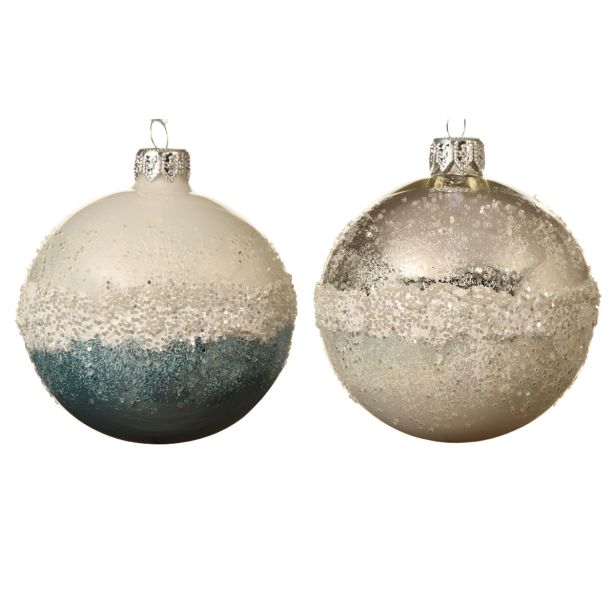 STEKLENA BUNKA FI 8 CM MODRA/SREBRNA Z DEKORJEM, SORTIRANO