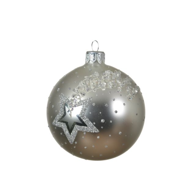 STEKLENA BUNKA SREBRNA Z ZVEZDO, FI 80 MM