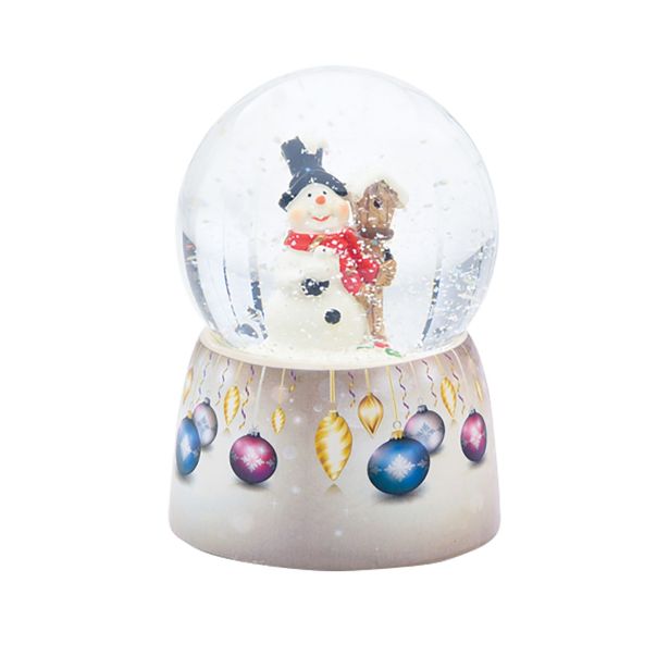 DEKORACIJA GLOSSTYLE STEKLENA KROGLA SNEŽAK Z GLASBO 10X10X14.5 CM