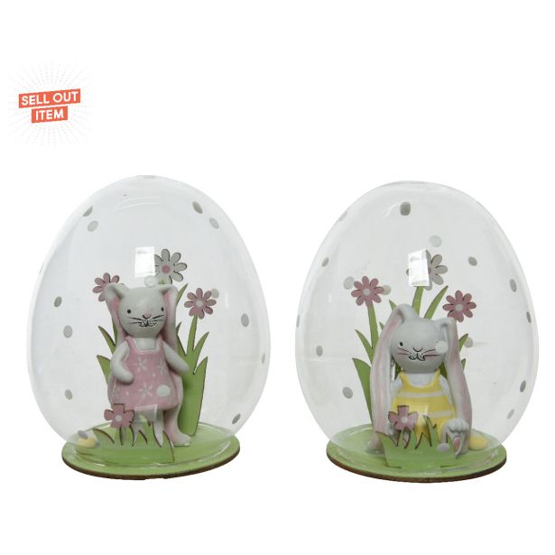 STEKLENA KROGLA Z ZAJČKOM, ROZA/RUMENA, SORT