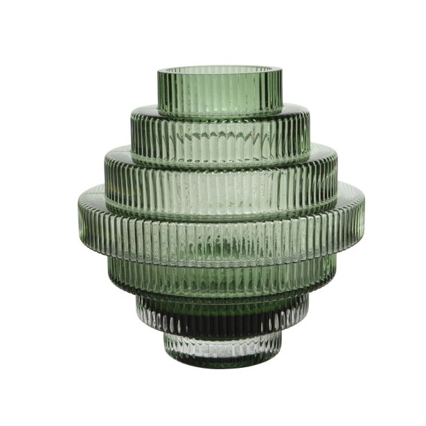 STEKLENA VAZA DECORIS ZELENA, RELIEFNA VIŠINA 17.5 CM