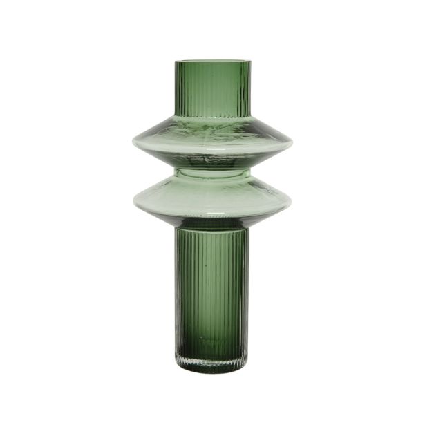 STEKLENA VAZA DECORIS ZELENA, RELIEFNA VIŠINA 33 CM
