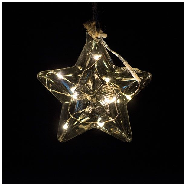 LUČKE MQ STEKLENA ZVEZDA 10X4 CM VISEČA 8 LED MINI T.BELE