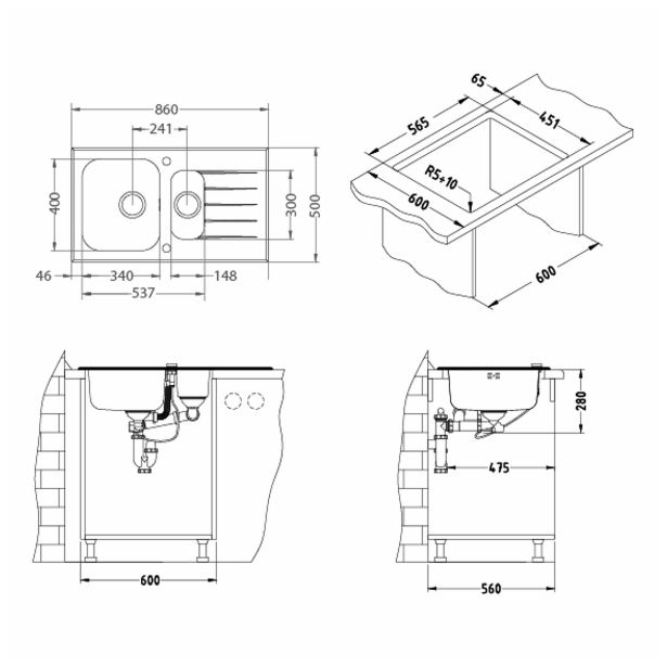 STEKLENO POMIVALNO KORITO ALVEUS GLASSIX 20, BELA 860X500 MM