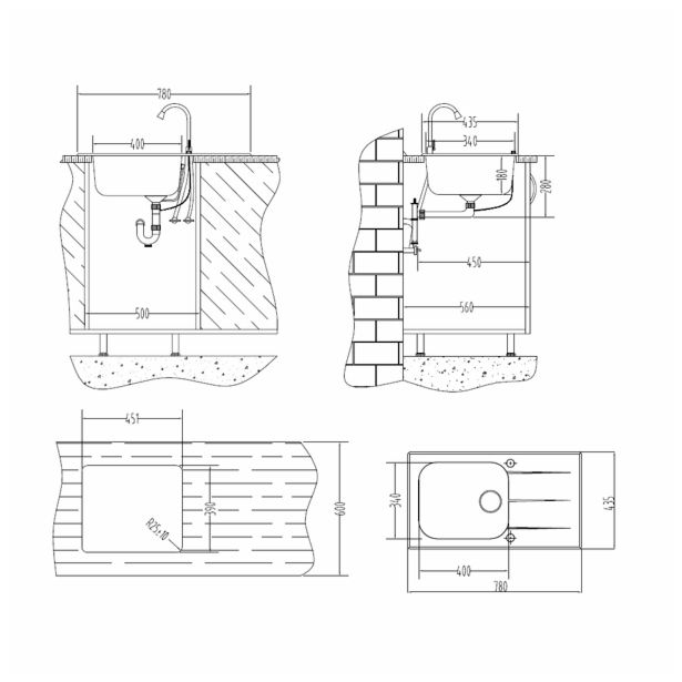 STEKLENO POMIVALNO KORITO MINES-IB S LINE, MIB-25002, ČRNA 780X435 MM