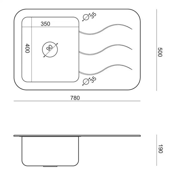 STEKLENO POMIVALNO KORITO QUADRON GLEN 211 ČRN