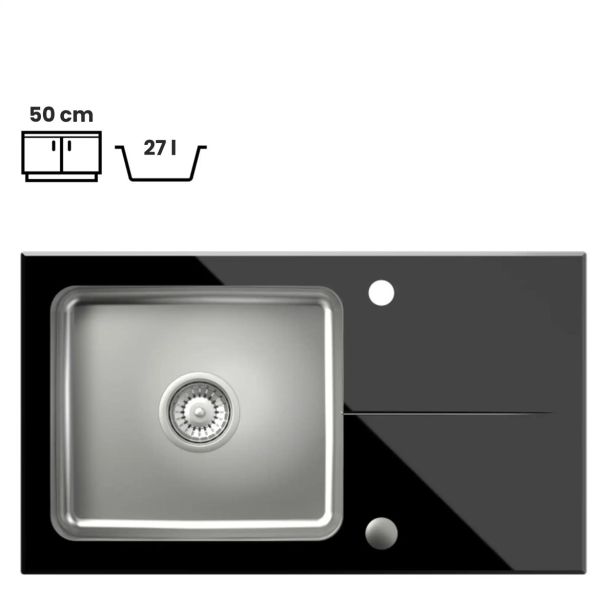 STEKLENO POMIVALNO KORITO QUADRON HUGH 111 ČRN