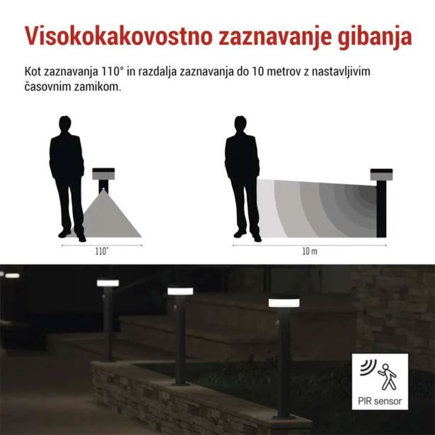 STOJEČA VRTNA SVETILKA EMOS TERION S PIR SENZORJEM 12.5 X 12.5 X 50 CM