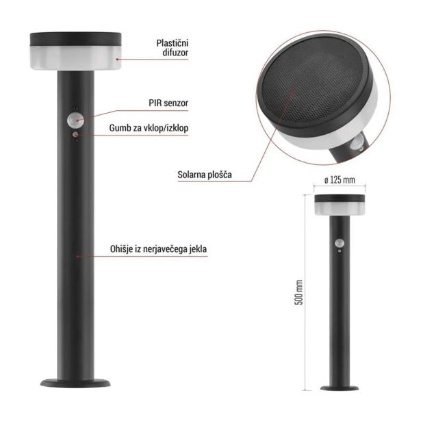 STOJEČA VRTNA SVETILKA EMOS TERION S PIR SENZORJEM 12.5 X 12.5 X 50 CM