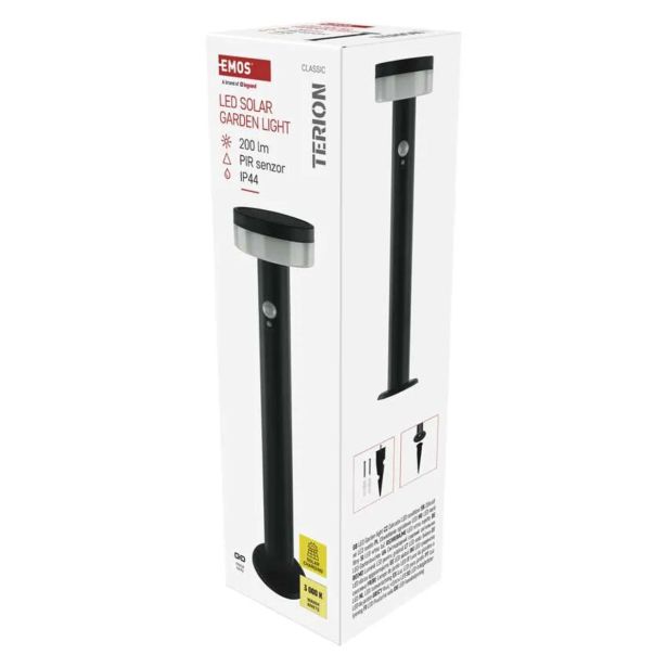 STOJEČA VRTNA SVETILKA EMOS TERION S PIR SENZORJEM 12.5 X 12.5 X 50 CM