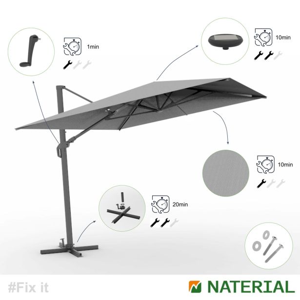 SENČNIK NATERIAL STRAN.SONO II LED 290X290 T.SIV, ALU, JEKLO 250G