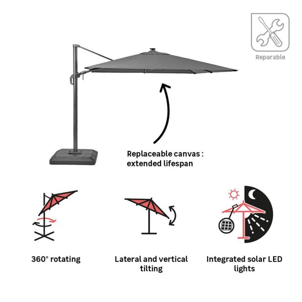 SENČNIK NATERIAL STRAN.SONO II LED 290X290 T.SIV, ALU, JEKLO 250G
