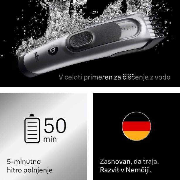 STRIŽNIK ZA LASE BRAUN HC 7590 +5 NASTAVKOV