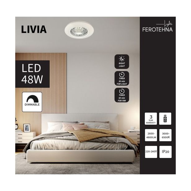 STROPNI VENTILATOR FEROTEHNA LIVIA D486 48W 3000-6500K RC