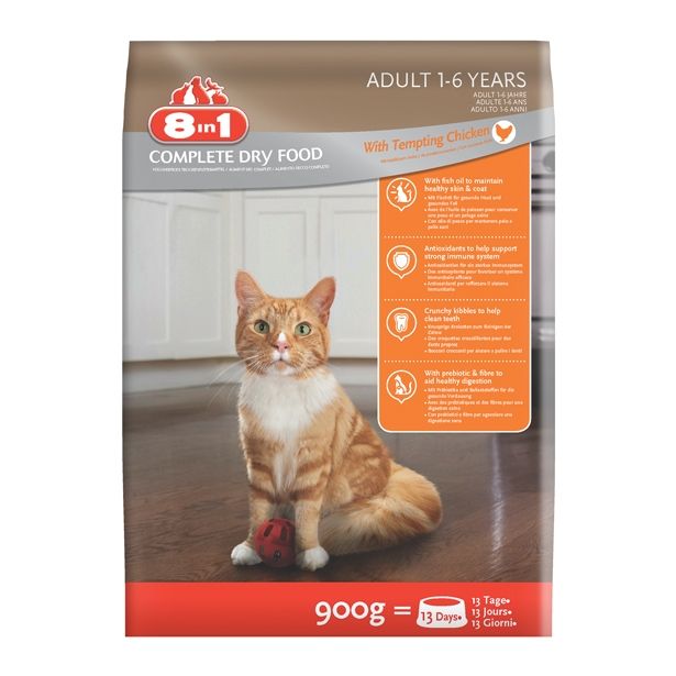 SUHA HRANA ZA MAČKA 8 IN 1 BRIKETI 8IN1 ZA ODRASLE MAČKE, PIŠČANEC 900 G