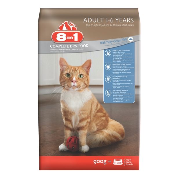 SUHA HRANA ZA MAČKA 8 IN 1 BRIKETI 8IN1 ZA ODRASLE MAČKE, RIBA 900 G