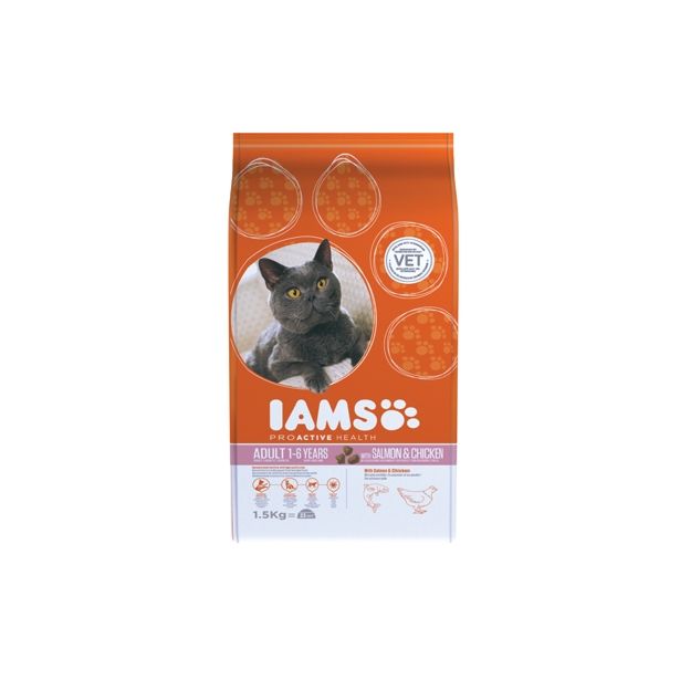 SUHA HRANA ZA MAČKA IAMS BRIKETI, ODRASLE MAČKE LOSOS, 1.5KG