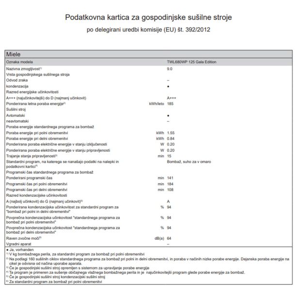 SUŠILNI STROJ MIELE TWL680WP TOPLOTNA ČRPALKA