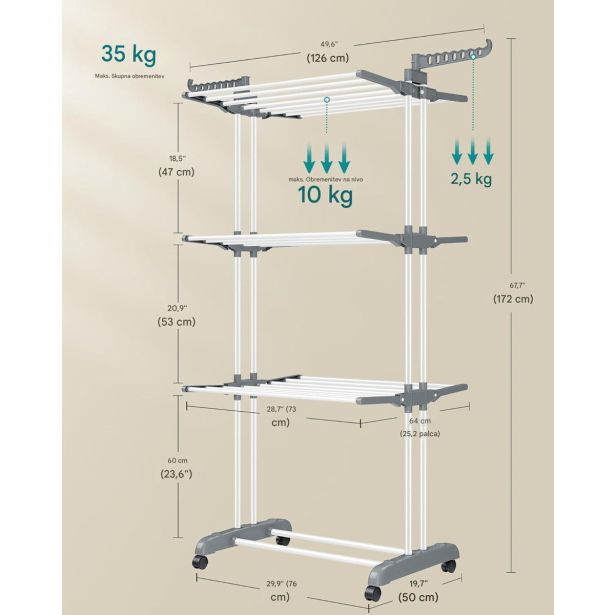 SUŠILO SONGMICS ZLOŽLJIVO PREMIČNO LLR701W01V2