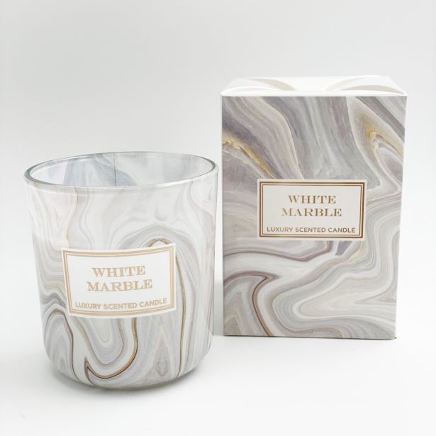 SVEČA V KOZARCU MULLER DIŠEČA LUXURY, WHITE MARBLE, 150 G