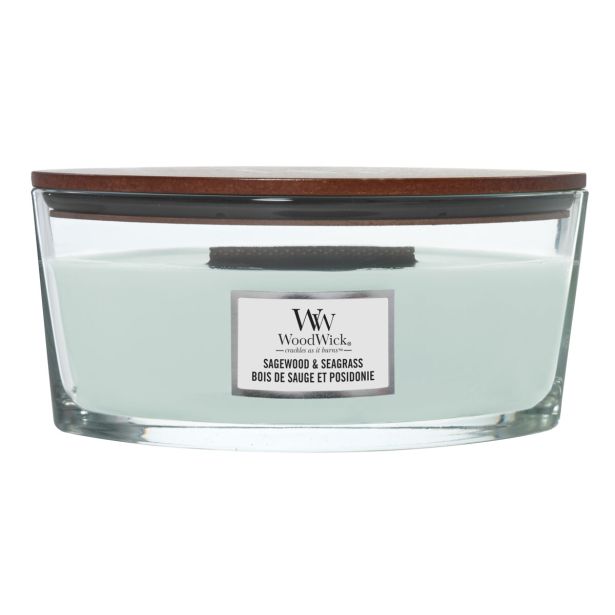 SVEČA V KOZARCU WOODWICK CLASSIC ELLIPSE SAGEWOOD & SEAGRASS