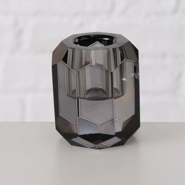 SVEČNIK BOLTZE PROZOREN/SIV, STEKLO, SORT