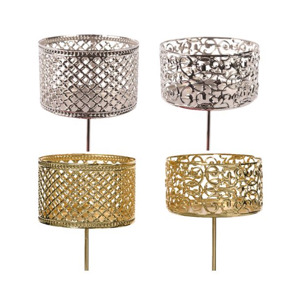 SVEČNIK DECORIS KOŠARICA, ZLATA SREBRNA 7.5X12 CM. SORT