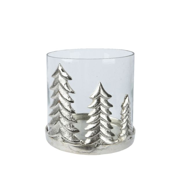 SVEČNIK DECORIS ZA ČAJNE SVEČKE, SREBRN ALU. 15.25X15.25X16.5 CM