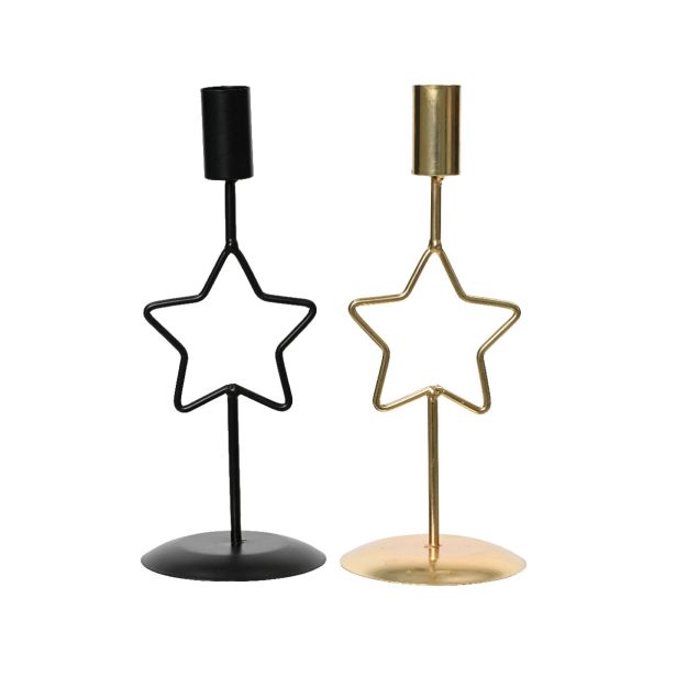 SVEČNIK DECORIS ZVEZDA, SREBRN ALI ZLAT 8.5X8.5X27.5 SORT