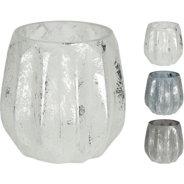 SVEČNIK EH STEKLENI S SREBRNIM EFEKTOM, SORT