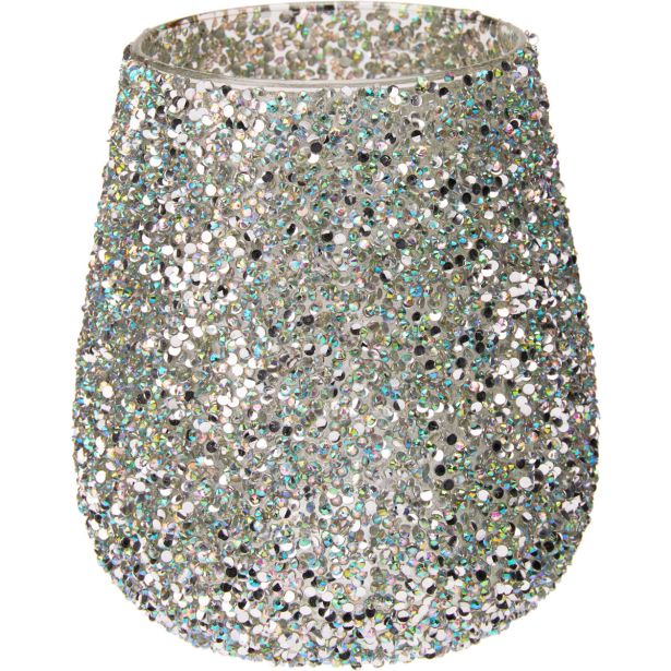 SVEČNIK EH ZA ČAJNO SVEČKO 13.5 CM ZELENO SVETLEČI POSIP