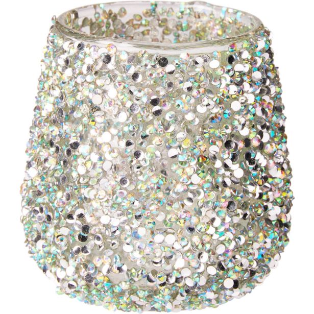 SVEČNIK EH ZA ČAJNO SVEČKO 8 CM ZELENO SVETLEČI POSIP