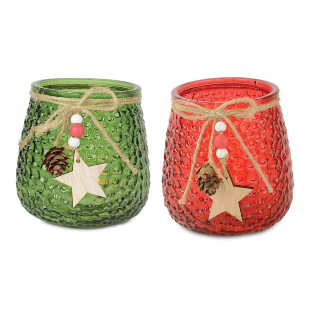 SVEČNIK R+W RDEČ/ZELEN Z ZVEZDO 10X9.5 CM