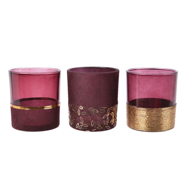 SVEČNIK VIJOLA Z ZLATIM TRAKOM 7X8 CM