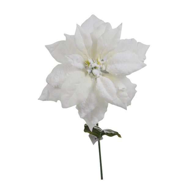 UMETNO CVETJE BOŽIČNA ZVEZDA ENOJNA 64CM ZASNEŽENA, BELA