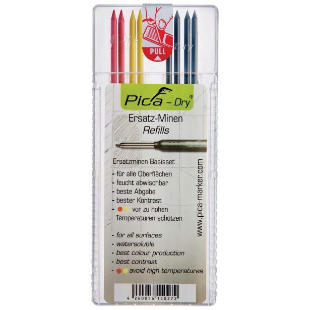 SVINČNIK PICA 8 KOS MINCE ZA PICA DRY 4XGRAFIT 2XRDEČA 2XRUMENA