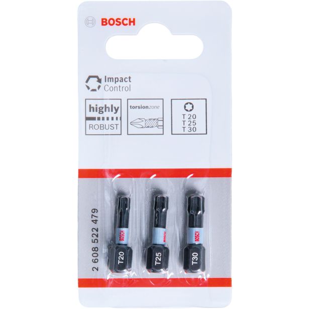 TORX NASTAVEK C6,3 BOSCH T 20 T 25 T 30 MM 3 KOS IMPACT CONTROL