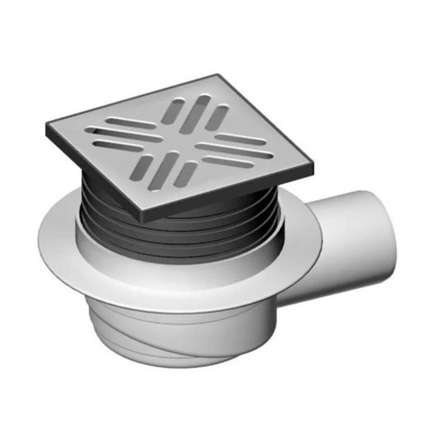 TALNI PVC SIFON LIV HORIZ. DN50, SUHA ZAPORA S PLOŠČO 105X105 MM